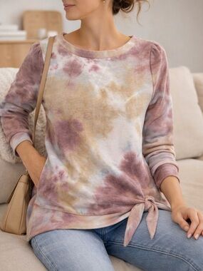 The Sweatshirt Project Tie Dye Pullover Side Tie Hem Top Size S NWT